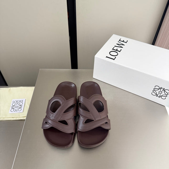 LOEWE 26S SLIDE SANDALS 30MM IN DARK BROWN CALFSKIN