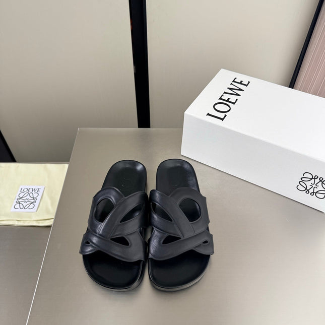 LOEWE 26S SLIDE SANDALS 30MM IN BLACK CALFSKIN