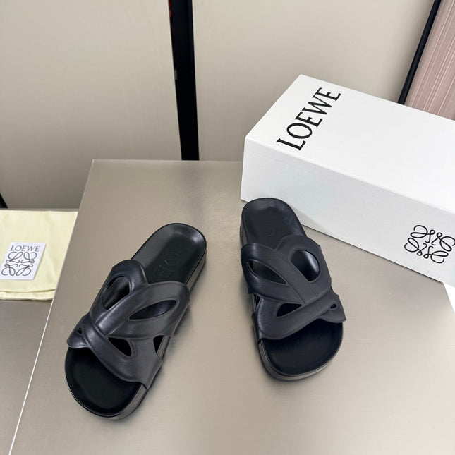 LOEWE 26S SLIDE SANDALS 30MM IN BLACK CALFSKIN