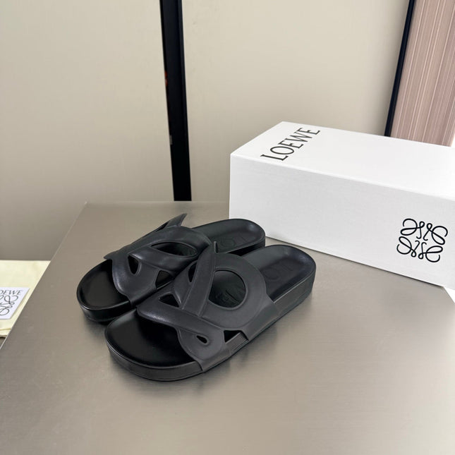 LOEWE 26S SLIDE SANDALS 30MM IN BLACK CALFSKIN