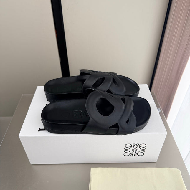 LOEWE 26S SLIDE SANDALS 30MM IN BLACK CALFSKIN