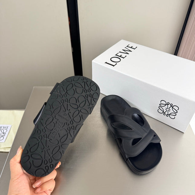 LOEWE 26S SLIDE SANDALS 30MM IN BLACK CALFSKIN