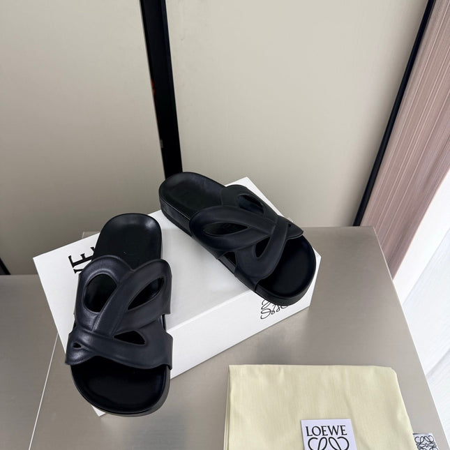 LOEWE 26S SLIDE SANDALS 30MM IN BLACK CALFSKIN