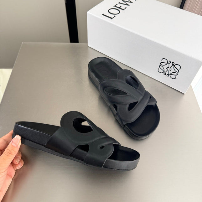 LOEWE 26S SLIDE SANDALS 30MM IN BLACK CALFSKIN