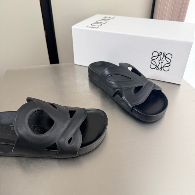 LOEWE 26S SLIDE SANDALS 30MM IN BLACK CALFSKIN