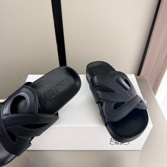 LOEWE 26S SLIDE SANDALS 30MM IN BLACK CALFSKIN