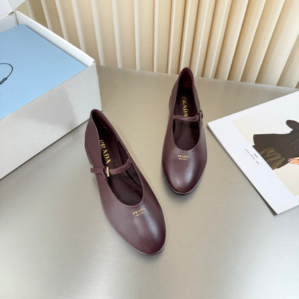 PRADA 26S BALLERINAS IN BURGUNDY SMOOTH CALFSKIN