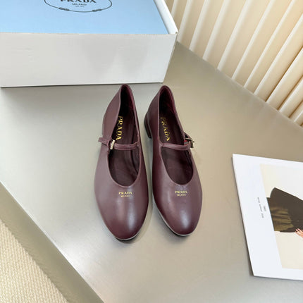 PRADA 26S BALLERINAS IN BURGUNDY SMOOTH CALFSKIN