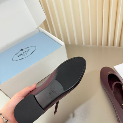 PRADA 26S BALLERINAS IN BURGUNDY SMOOTH CALFSKIN