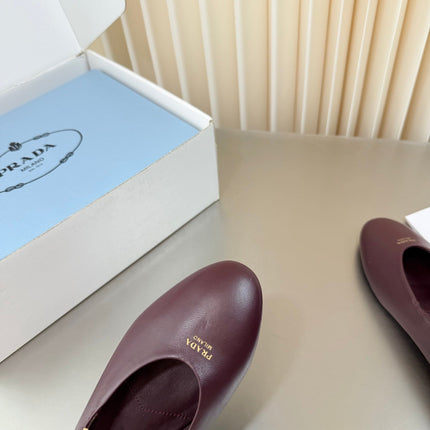PRADA 26S BALLERINAS IN BURGUNDY SMOOTH CALFSKIN