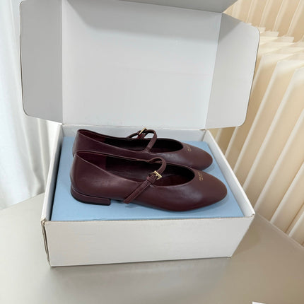 PRADA 26S BALLERINAS IN BURGUNDY SMOOTH CALFSKIN