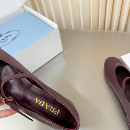 PRADA 26S BALLERINAS IN BURGUNDY SMOOTH CALFSKIN