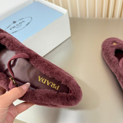 PRADA 26S MARY JANE BALLET IN MAROON RED SHEARLING