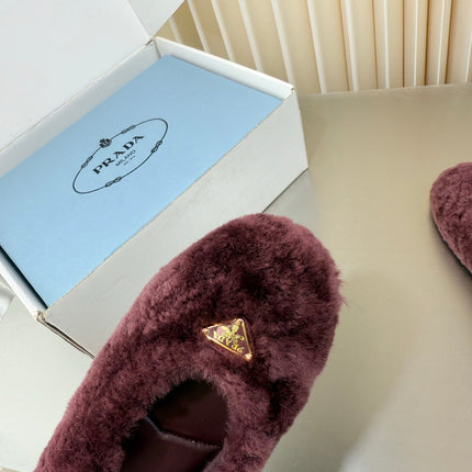 PRADA 26S MARY JANE BALLET IN MAROON RED SHEARLING