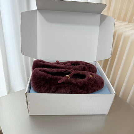 PRADA 26S MARY JANE BALLET IN MAROON RED SHEARLING