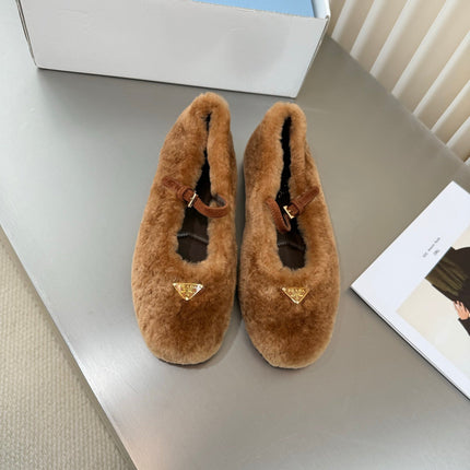PRADA 26S MARY JANE BALLET IN BROWN SHEARLING