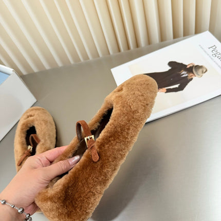 PRADA 26S MARY JANE BALLET IN BROWN SHEARLING