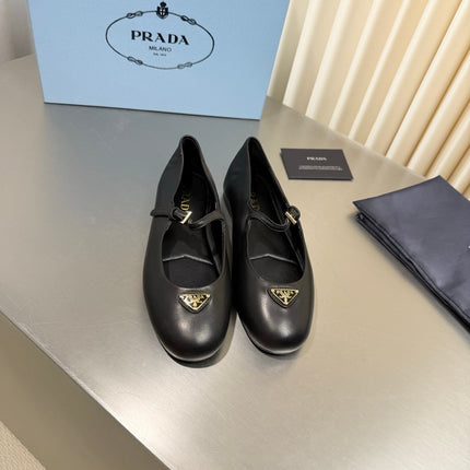 PRADA 26S MARY JANE FLATS IN BLACK CALFSKIN STYLE 2