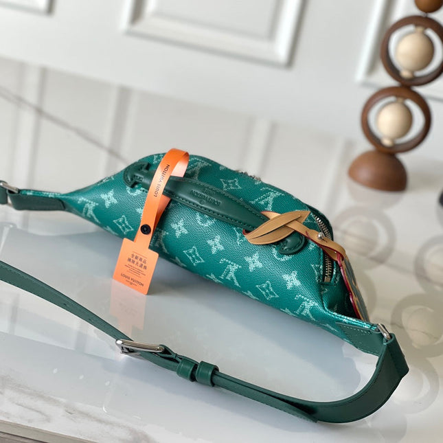 RUSH BUMBAG 30 IN GREEN MONOGRAM HERITAGE CANVAS