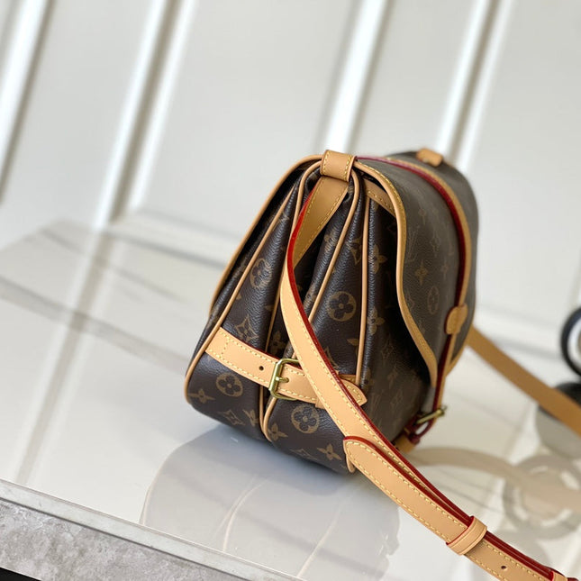 SAUMUR BB 28 IN BROWN MONOGRAM CANVAS AND LEATHER TRIM GOLD HARDWARE