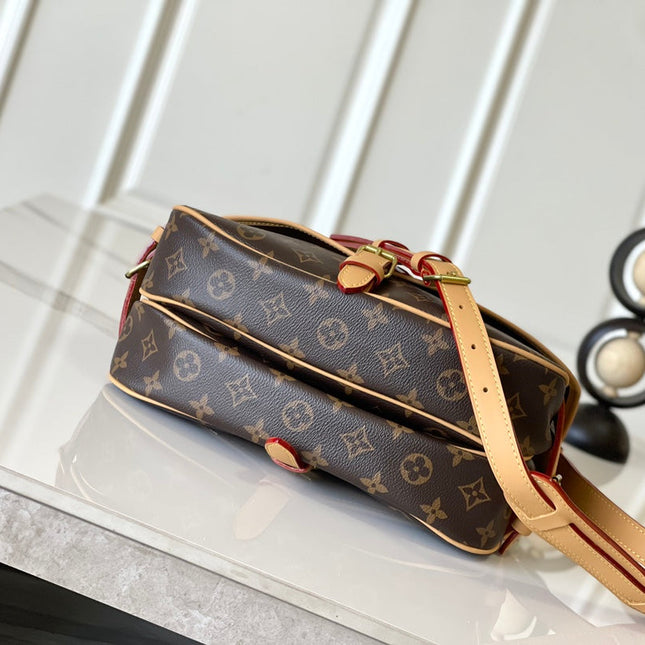 SAUMUR BB 28 IN BROWN MONOGRAM CANVAS AND LEATHER TRIM GOLD HARDWARE