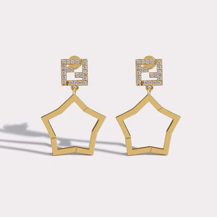 FENDI 26S FF CRYSTAL STAR DROP EARRINGS IN GOLD TONE METAL 622647