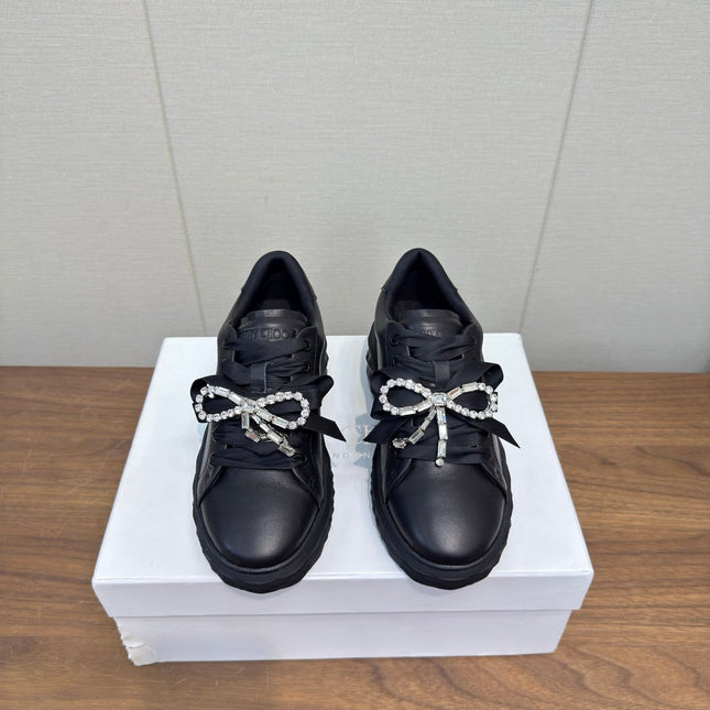 JIMMY CHOO 26S SNEAKERS 55 MM IN BLACK CALFSKIN WITH CRYSTAL BOW