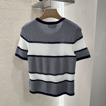 Chanel 25 T-shirt Black White Patchwork Knitted Crewneck