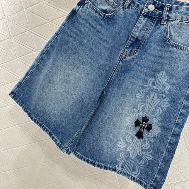CHROME HEARTS HIGH-WAIST LASER-CUT DENIM PANTS