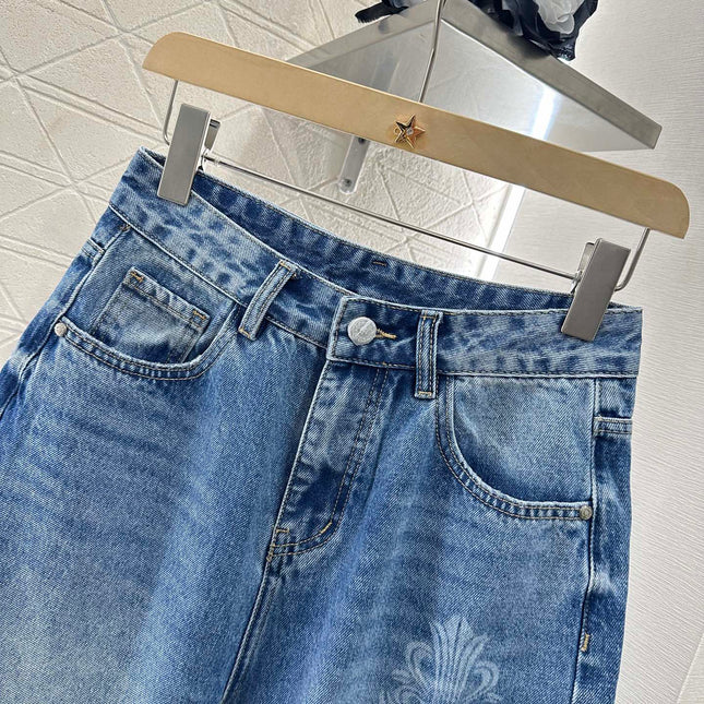 CHROME HEARTS HIGH-WAIST LASER-CUT DENIM PANTS