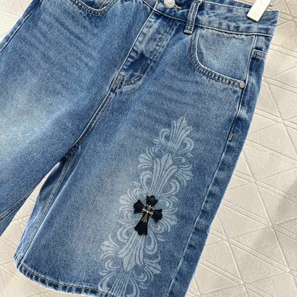 CHROME HEARTS HIGH-WAIST LASER-CUT DENIM PANTS