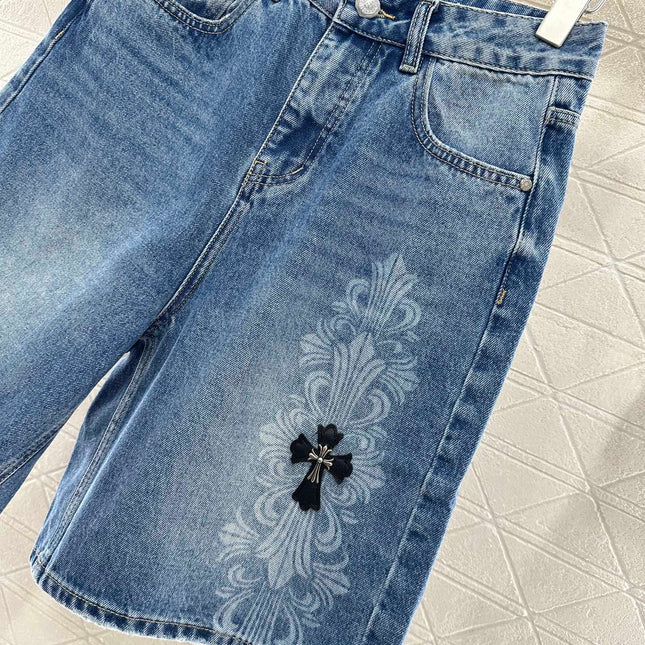 CHROME HEARTS HIGH-WAIST LASER-CUT DENIM PANTS