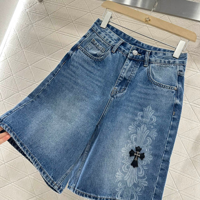 CHROME HEARTS HIGH-WAIST LASER-CUT DENIM PANTS