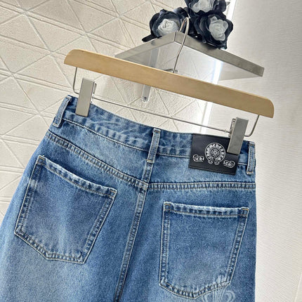 CHROME HEARTS HIGH-WAIST LASER-CUT DENIM PANTS