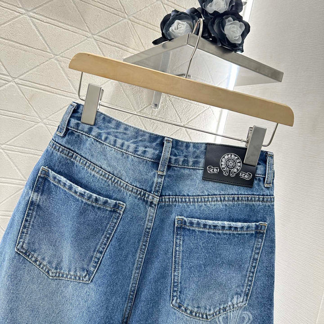 CHROME HEARTS HIGH-WAIST LASER-CUT DENIM PANTS