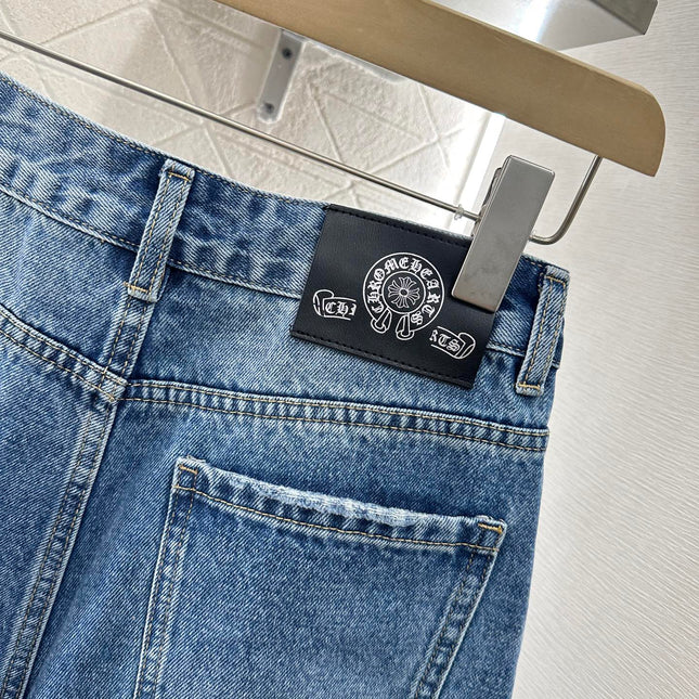 CHROME HEARTS HIGH-WAIST LASER-CUT DENIM PANTS