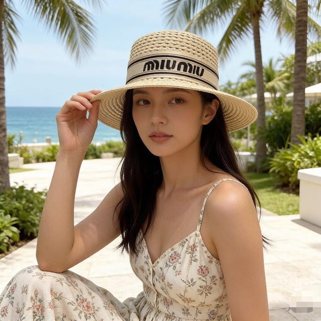 MIUMIU 26S STRAW BOATER HAT IN BEIGE 343687