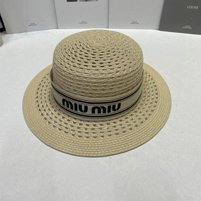 MIUMIU 26S STRAW BOATER HAT IN BEIGE 343687