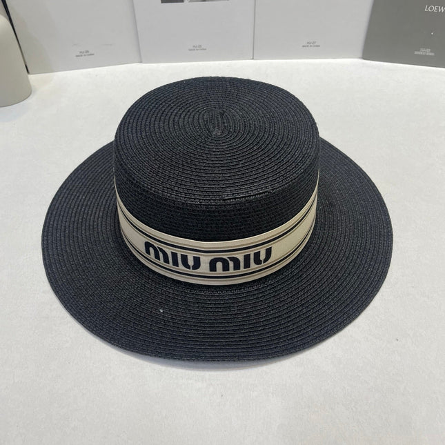 MIUMIU 26S STRAW BOATER HAT IN BLACK 343685