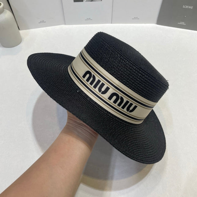 MIUMIU 26S STRAW BOATER HAT IN BLACK 343685