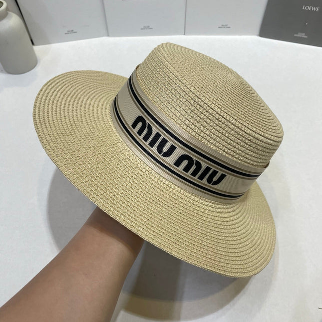 MIUMIU 26S STRAW BOATER HAT IN BEIGE 343685