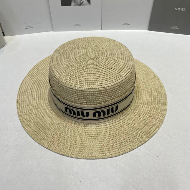 MIUMIU 26S STRAW BOATER HAT IN BEIGE 343685