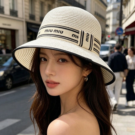 MIUMIU 26S WIDE-BRIM STRAW HAT IN CREAM WHITE 343700