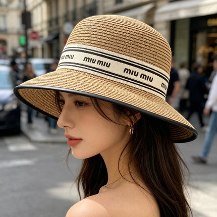 MIUMIU 26S WIDE-BRIM STRAW HAT IN BROWN 343700
