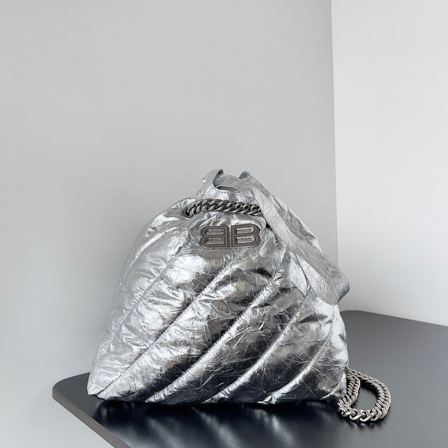 CRUSH SMALL TOTE BAG 26 IN SILVER QUILTED CALFSKIN SILVER HARDWARE