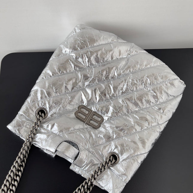 CRUSH SMALL TOTE BAG 26 IN SILVER QUILTED CALFSKIN SILVER HARDWARE