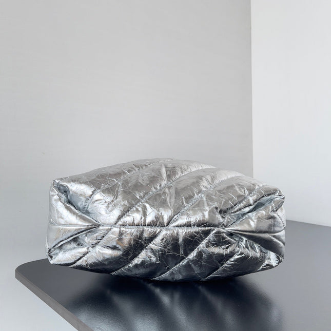 CRUSH SMALL TOTE BAG 26 IN SILVER QUILTED CALFSKIN SILVER HARDWARE
