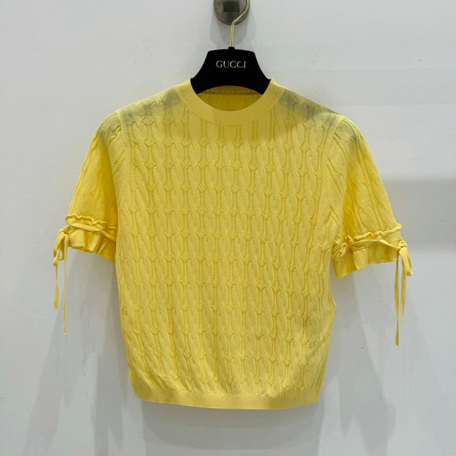GUCCI 26S SHORT-SLEEVE CABLE-KNIT SWEATER 376