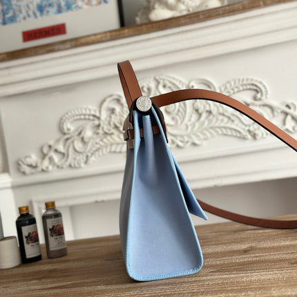 ZIP CABINE 31 BAG IN LIGHT BLUE CANVAS AND BRONZE BROWN CALFSKIN