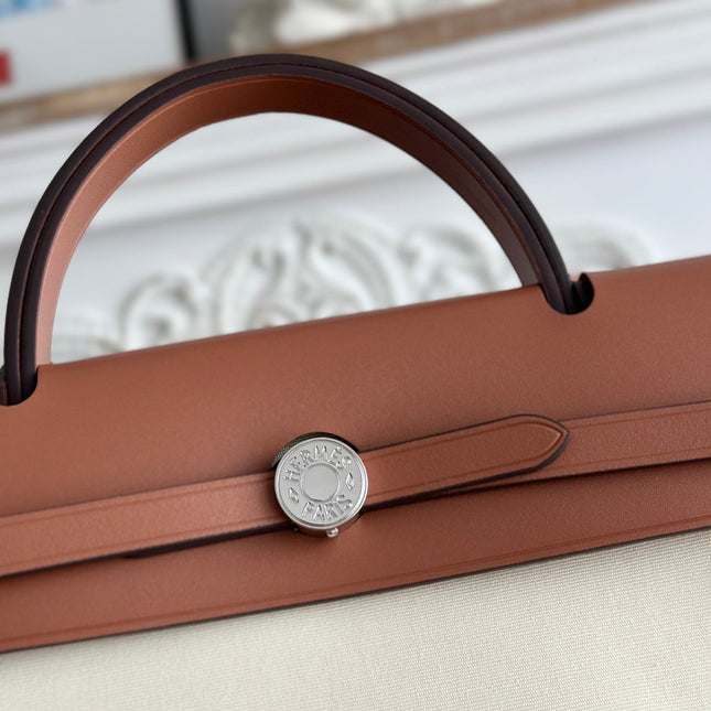 ZIP CABINE 31 BAG IN WHITE CREAM CANVAS AND BRONZE BROWN CALFSKIN